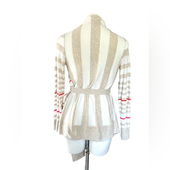 MOTH Anthropologie Women's s-m‎ Beige & pink striped knit cardigan sweater Hi-Lo - Picture 3 of 11